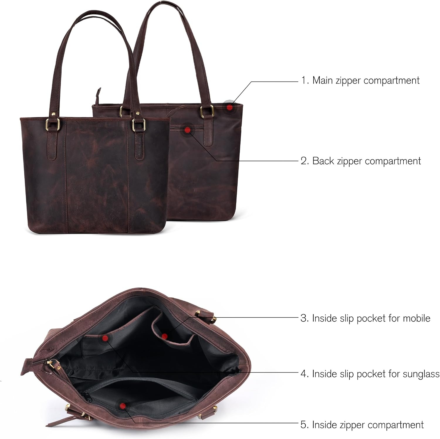 image:imageLeather Purse For Women  Real Leather Tote For Women  Ladies Shoulder Handbag For Work Travel Casual UseDeep Brown Vintage