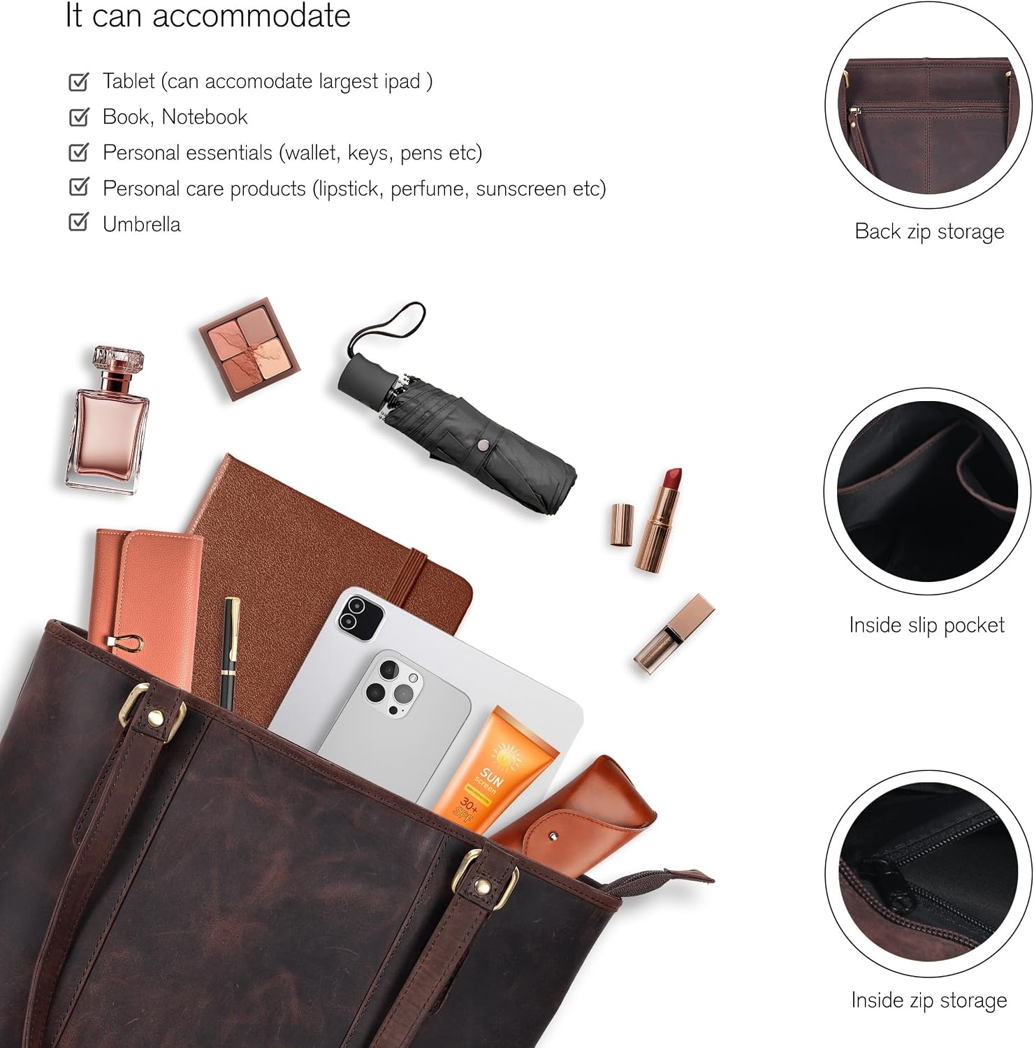 image:imageLeather Purse For Women  Real Leather Tote For Women  Ladies Shoulder Handbag For Work Travel Casual UseDeep Brown Vintage