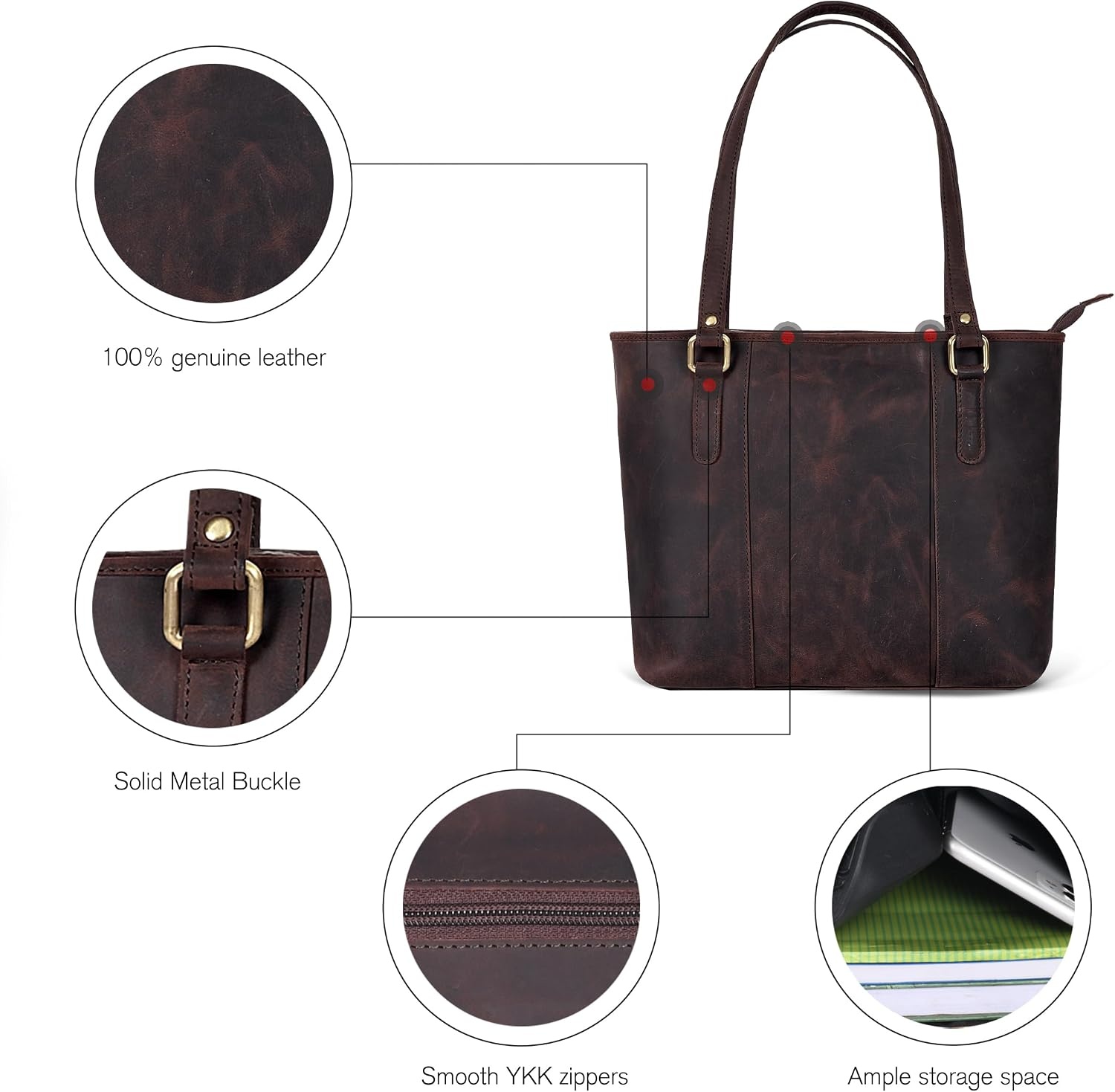 image:imageLeather Purse For Women  Real Leather Tote For Women  Ladies Shoulder Handbag For Work Travel Casual UseDeep Brown Vintage
