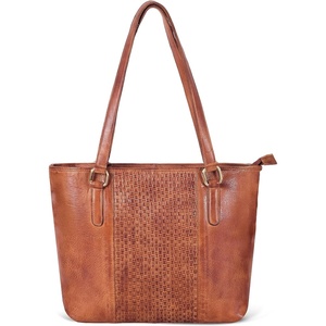 image:imageLeather Purse For Women  Real Leather Tote For Women  Ladies Shoulder Handbag For Work Travel Casual UseTan Small Weaving
